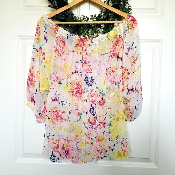 EUC CAbi Watercolor Dolman Peasant Blouse - Picture 2 of 5